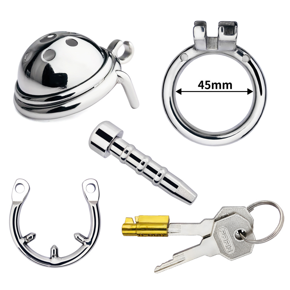 Stainless Steel Male Chastity Device with Urethral Tube & Anti-Escape Ring – Secure Metal Chastity Cage-ToyAura