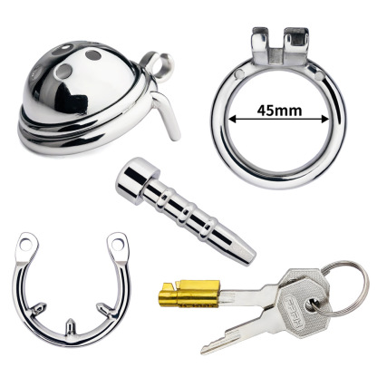 Stainless Steel Male Chastity Device with Urethral Tube & Anti-Escape Ring – Secure Metal Chastity Cage-ToyAura