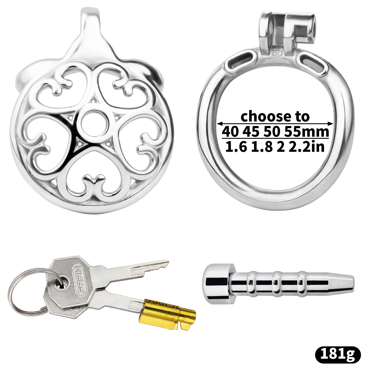 Stainless Steel Male Chastity Device – Ornate Metal Chastity Cage with Secure Lock