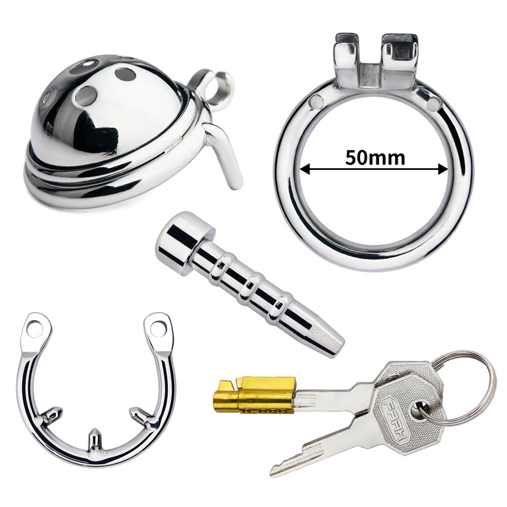 Stainless Steel Male Chastity Device with Urethral Tube & Anti-Escape Ring – Secure Metal Chastity Cage-ToyAura