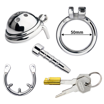 Stainless Steel Male Chastity Device with Urethral Tube & Anti-Escape Ring – Secure Metal Chastity Cage-ToyAura