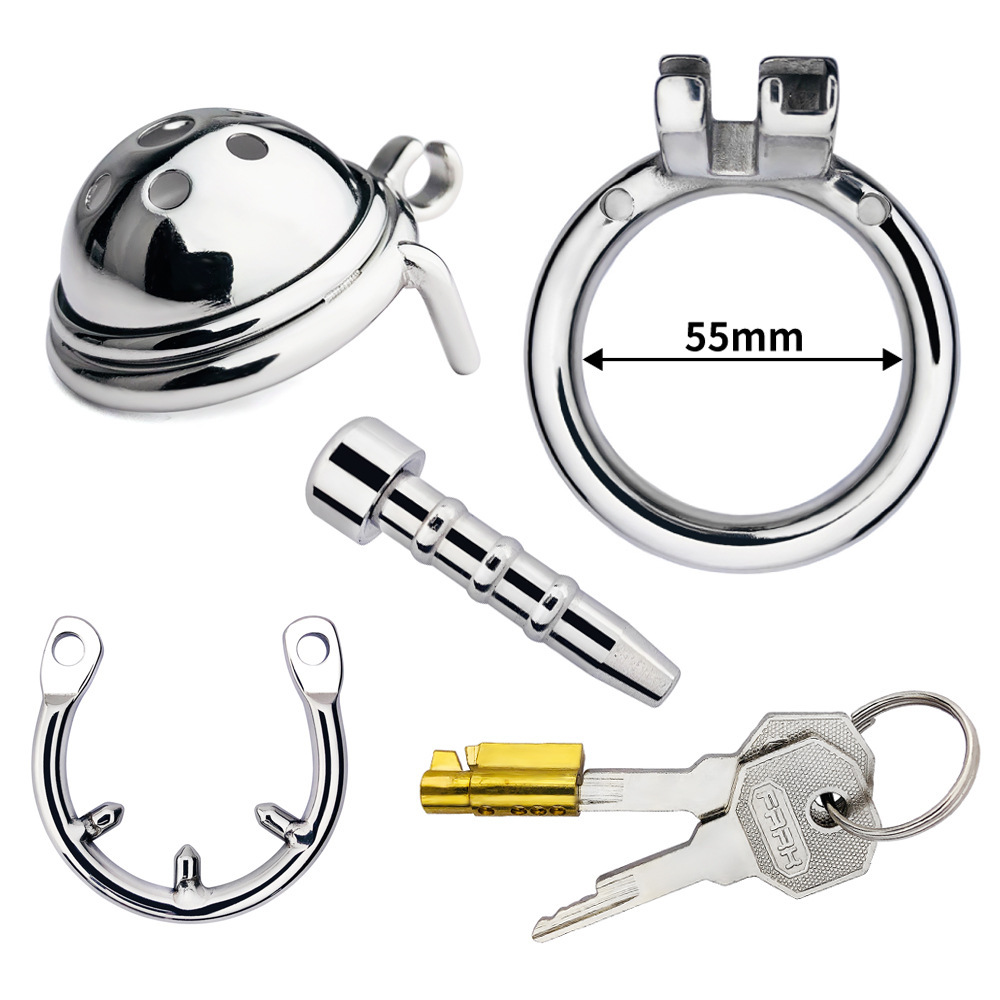 Stainless Steel Male Chastity Device with Urethral Tube & Anti-Escape Ring – Secure Metal Chastity Cage-ToyAura