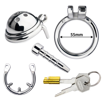 Stainless Steel Male Chastity Device with Urethral Tube & Anti-Escape Ring – Secure Metal Chastity Cage-ToyAura