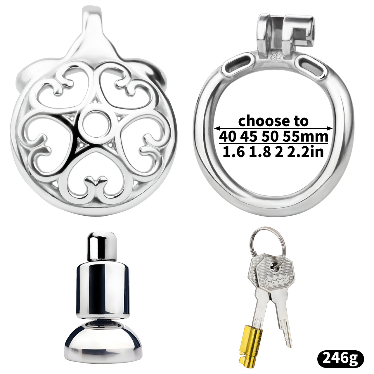 Stainless Steel Male Chastity Device – Ornate Metal Chastity Cage with Secure Lock