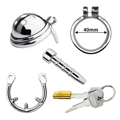 Stainless Steel Male Chastity Device with Urethral Tube & Anti-Escape Ring – Secure Metal Chastity Cage-ToyAura