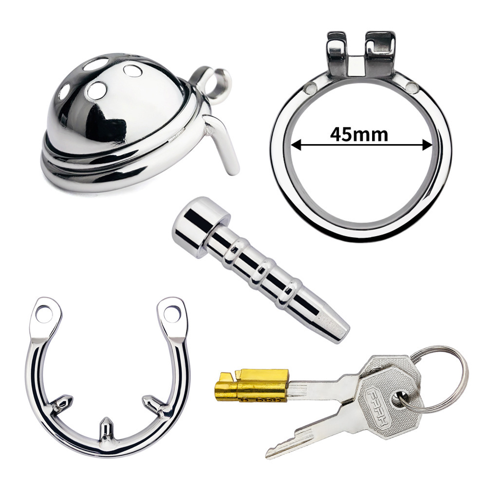 Stainless Steel Male Chastity Device with Urethral Tube & Anti-Escape Ring – Secure Metal Chastity Cage-ToyAura