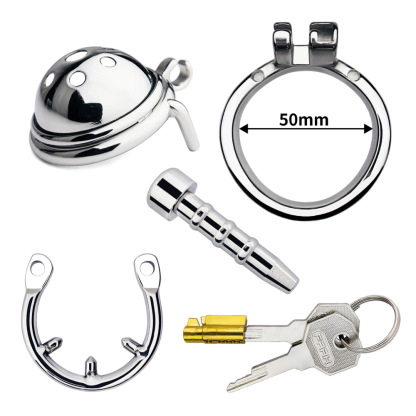 Stainless Steel Male Chastity Device with Urethral Tube & Anti-Escape Ring – Secure Metal Chastity Cage-ToyAura