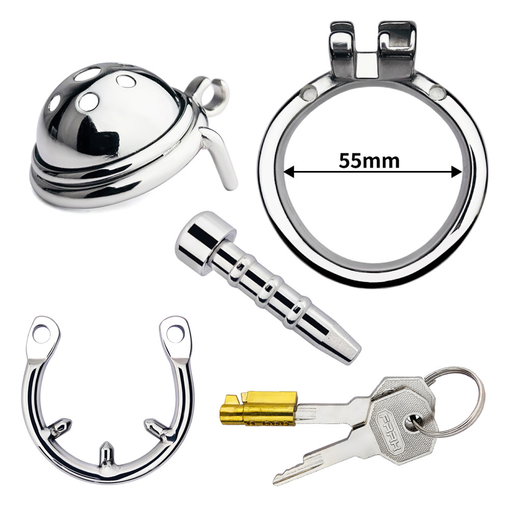 Stainless Steel Male Chastity Device with Urethral Tube & Anti-Escape Ring – Secure Metal Chastity Cage-ToyAura