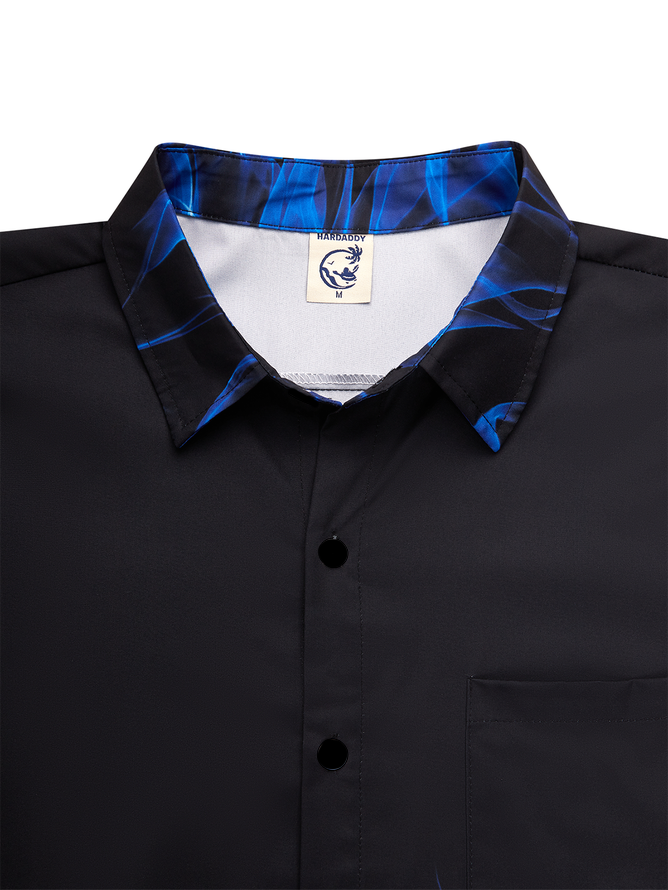 Men's Halloween Fire Print Anti-Wrinkle Moisture Wicking Fabric Fashion Hawaiian Lapel Short Sleeve Shirt