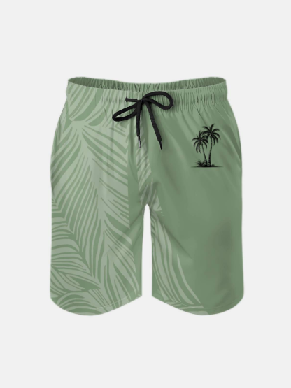 Men's Swim Trunks Hawaiian Tropical Palm Tree Beach Shorts with Pockets