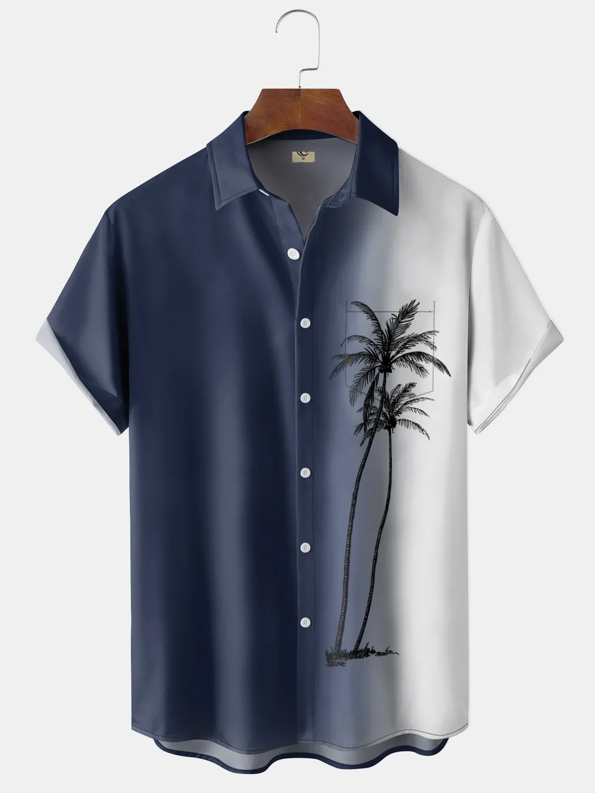 Men's Gradient Coconut Tree Print Casual Breathable Hawaiian Short Sleeve Shirt