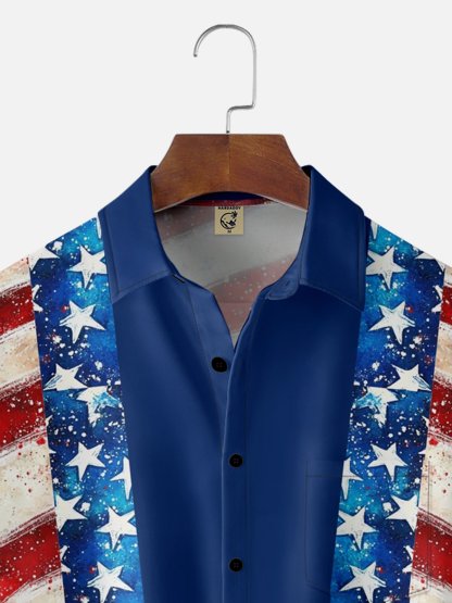 Moisture-wicking American Independence Day Memorial Day Chest Pocket Casual Shirt