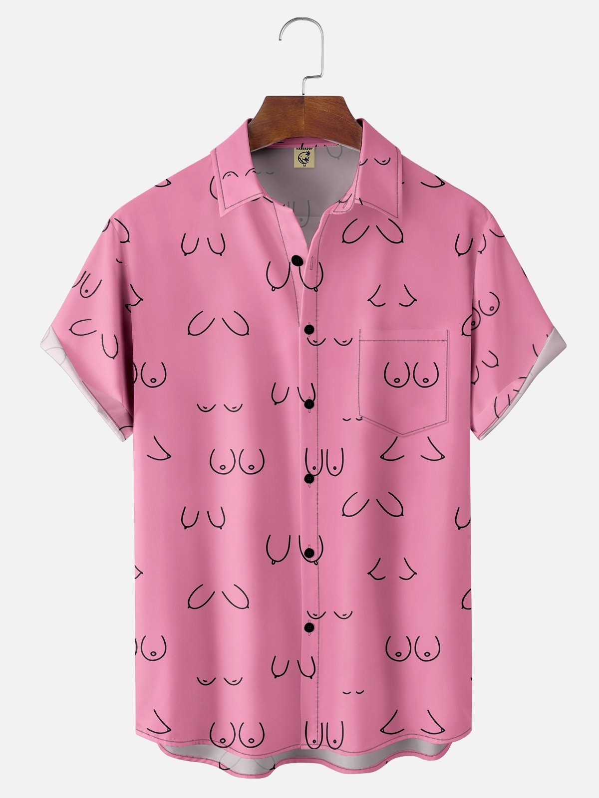 Moisture-wicking Abstract Line Drawing Chest Pocket Hawaiian Pink Boob Shirt For Men