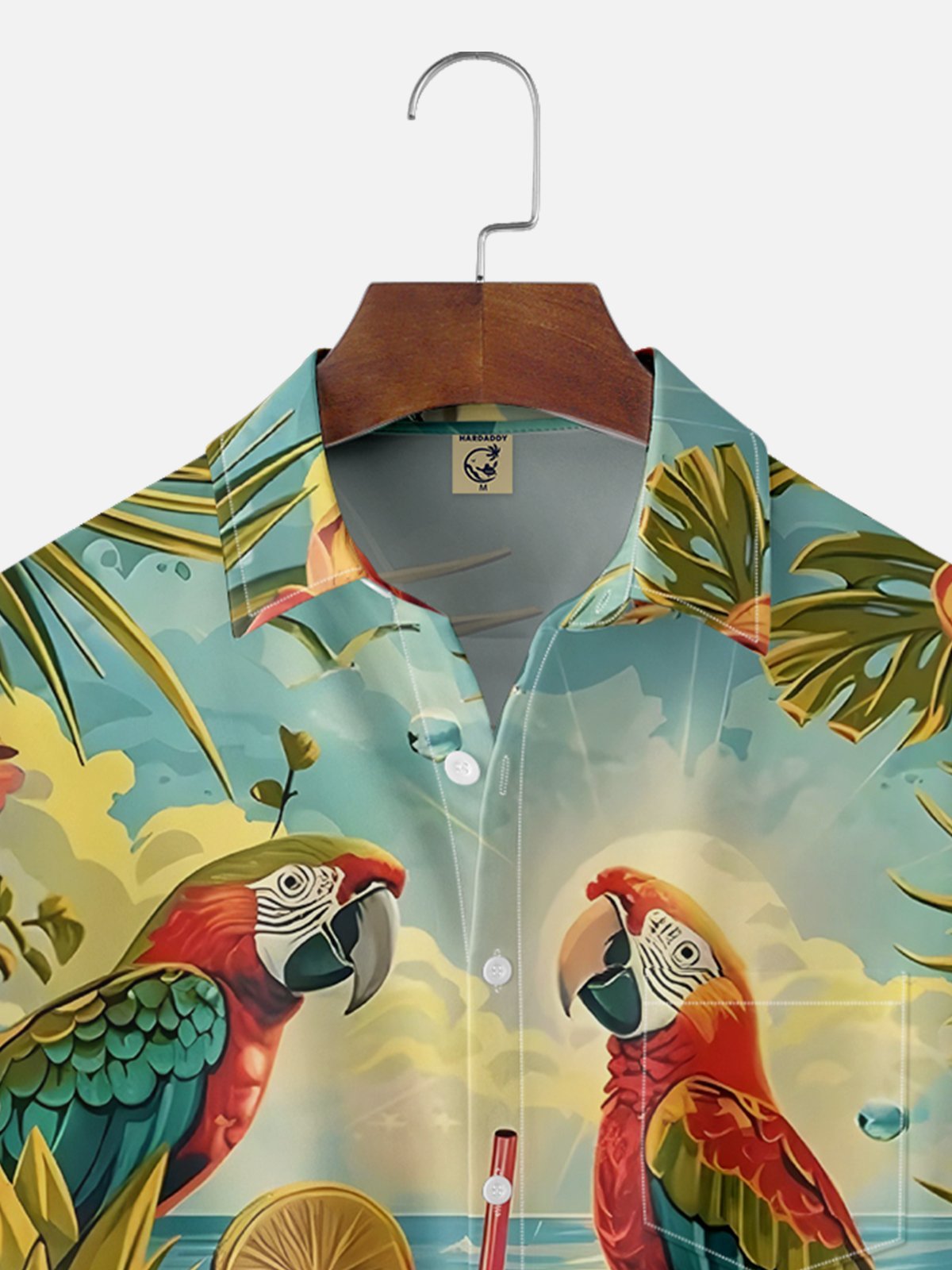 Moisture Wicking Beach Cocktail Parrot Chest Pocket Hawaiian Shirt