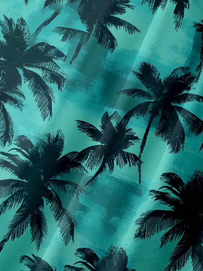 Tall Size Moisture-wicking Palm Tree Chest Pocket Hawaiian Shirt