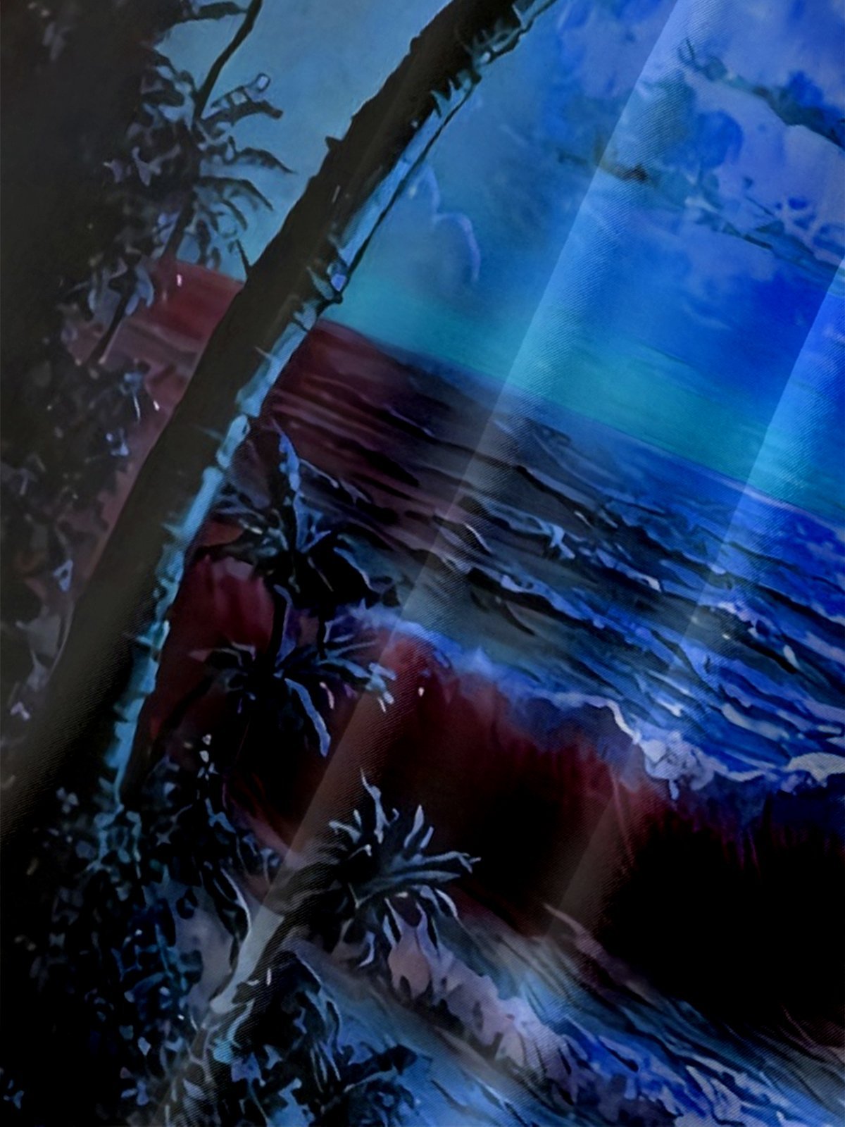 Moisture-wicking Palm Tree Sailing Boat Chest Pocket Hawaiian Shirt