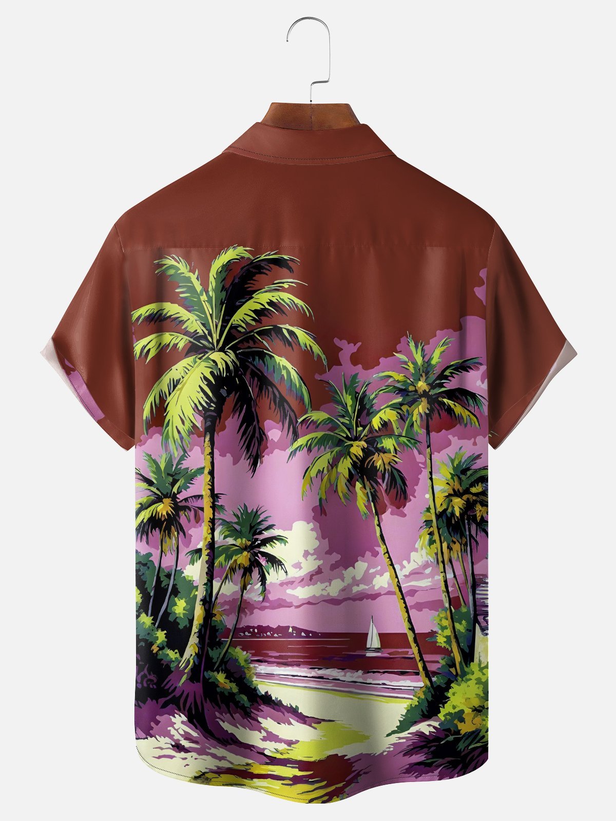 Moisture-wicking Coconut Tree Beach Chest Pocket Hawaiian Shirt