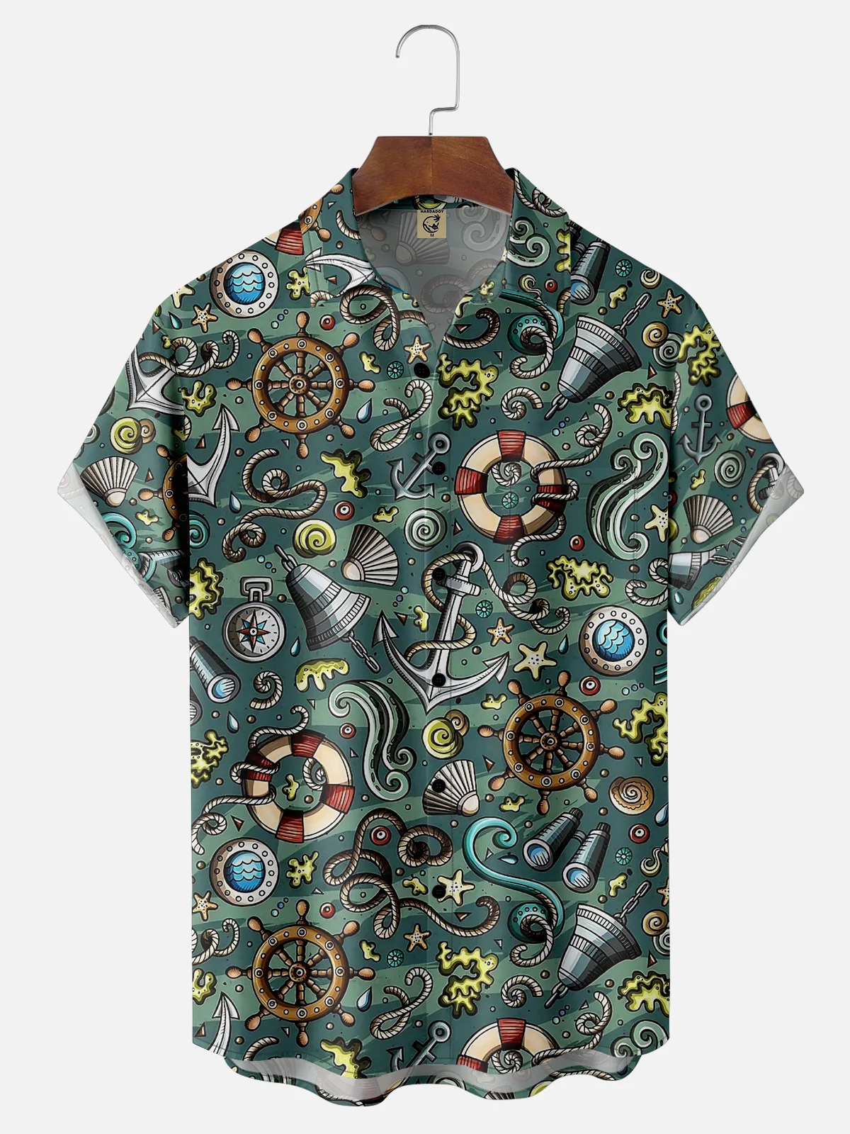 Moisture-wicking Nautical Elements Chest Pocket Hawaiian Shirt