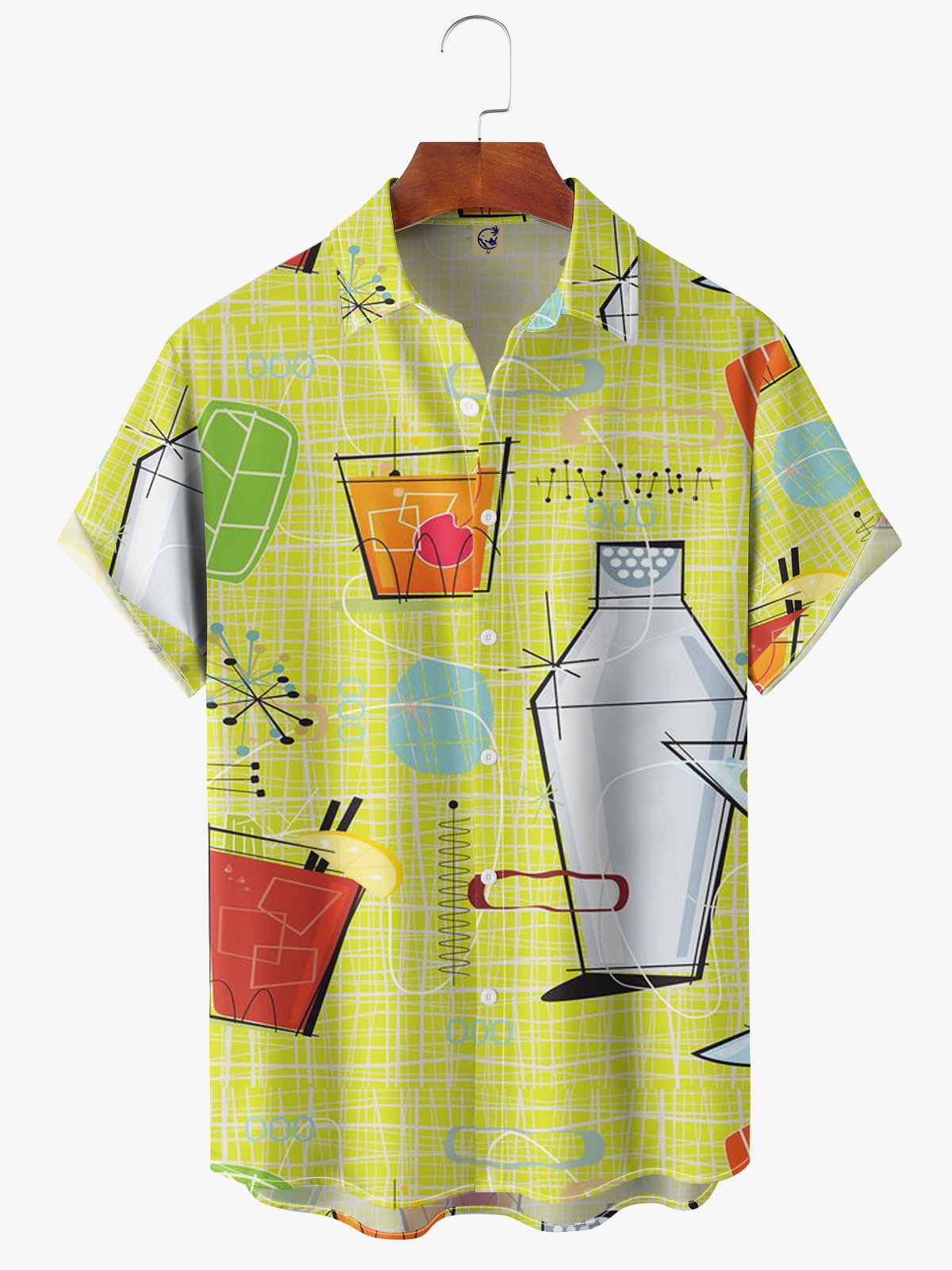 Men's Geometric Casual Short Sleeve Hawaiian Shirt with Chest Pocket