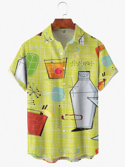 Men's Geometric Casual Short Sleeve Hawaiian Shirt with Chest Pocket