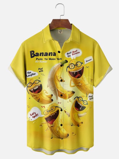 Moisture Wicking Funny Banana Pun Chest Pocket Hawaiian Shirt
