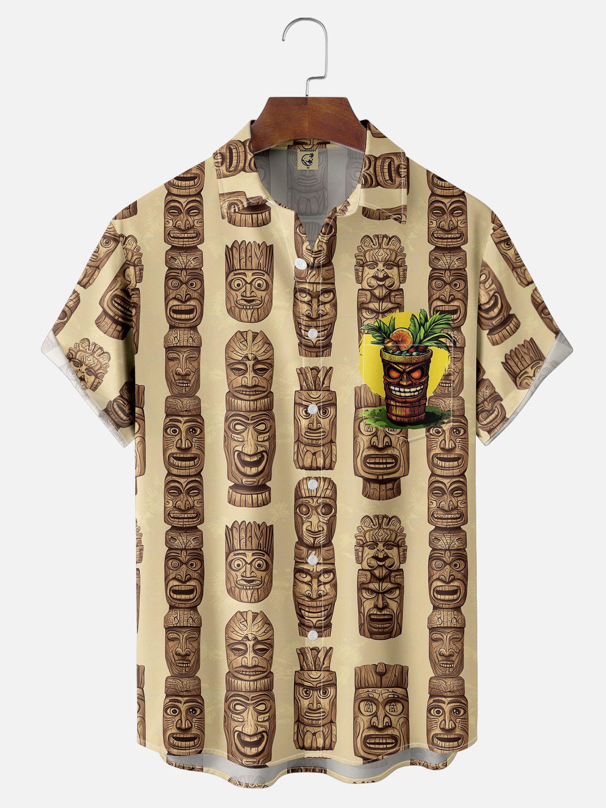 Moisture-wicking Tiki Chest Pocket Hawaiian Shirt