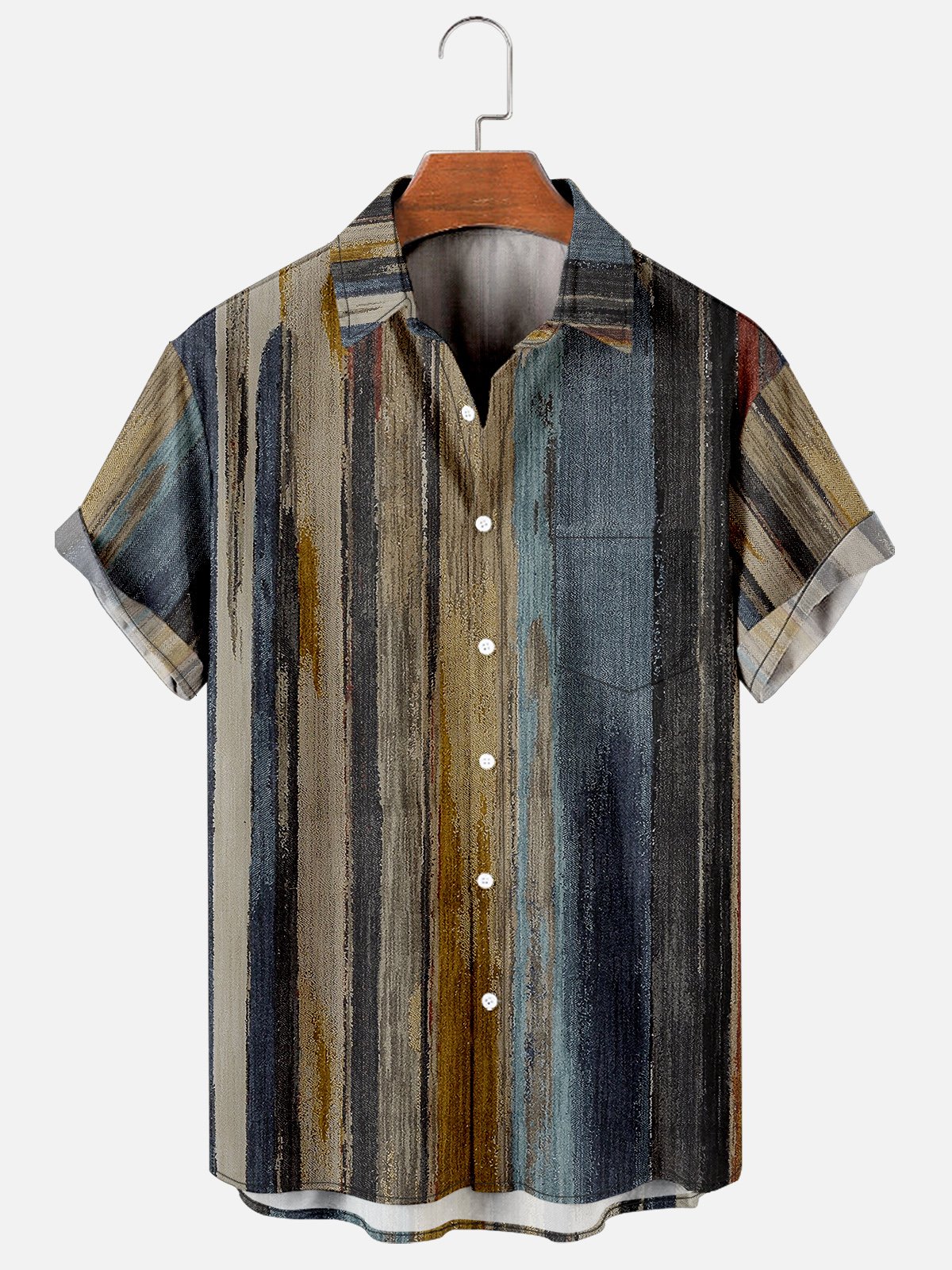 Shirts For Father Leisure Vacation Abstract Gradient Geometric Pattern Hawaiian Style Printed Shirt Top