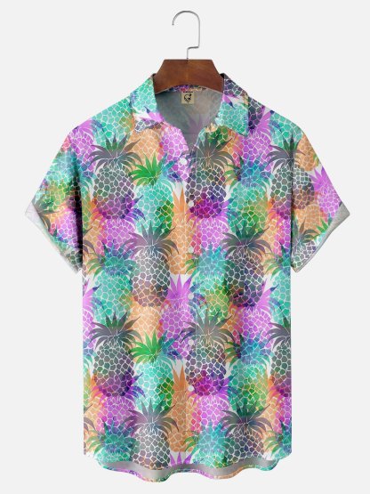 Moisture-wicking Dream Pineapple Chest Pocket Hawaiian Shirt