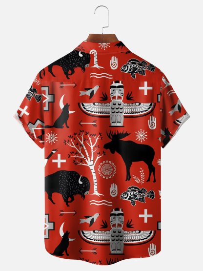 Moisture-wicking Canada Day Animal Maple Leaf Chest Pocket Hawaiian Shirt