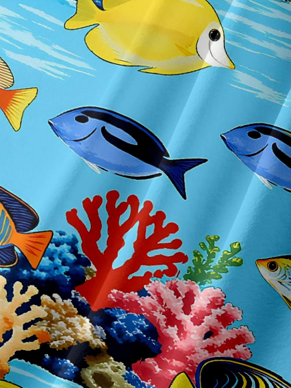 Moisture-Wicking Ombré Fish & Coral Chest Pocket Hawaiian Shirt