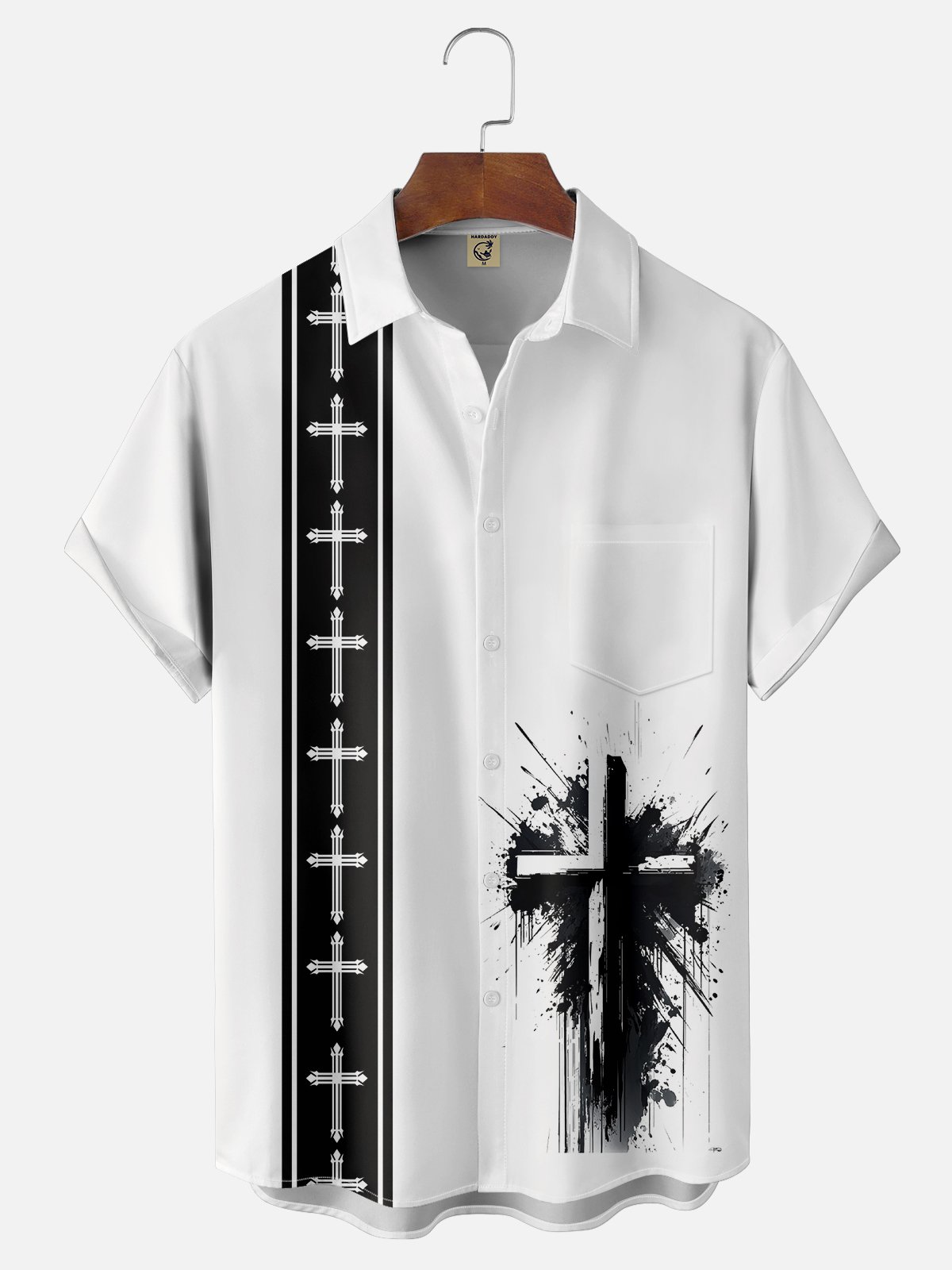 Moisture-wicking Easter Christian Cross Chest Pocket Bowling Shirt