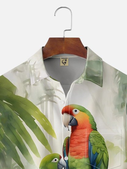 Moisture-wicking?Tropical?Parrots?Chest?Pocket?Hawaiian?Shirt