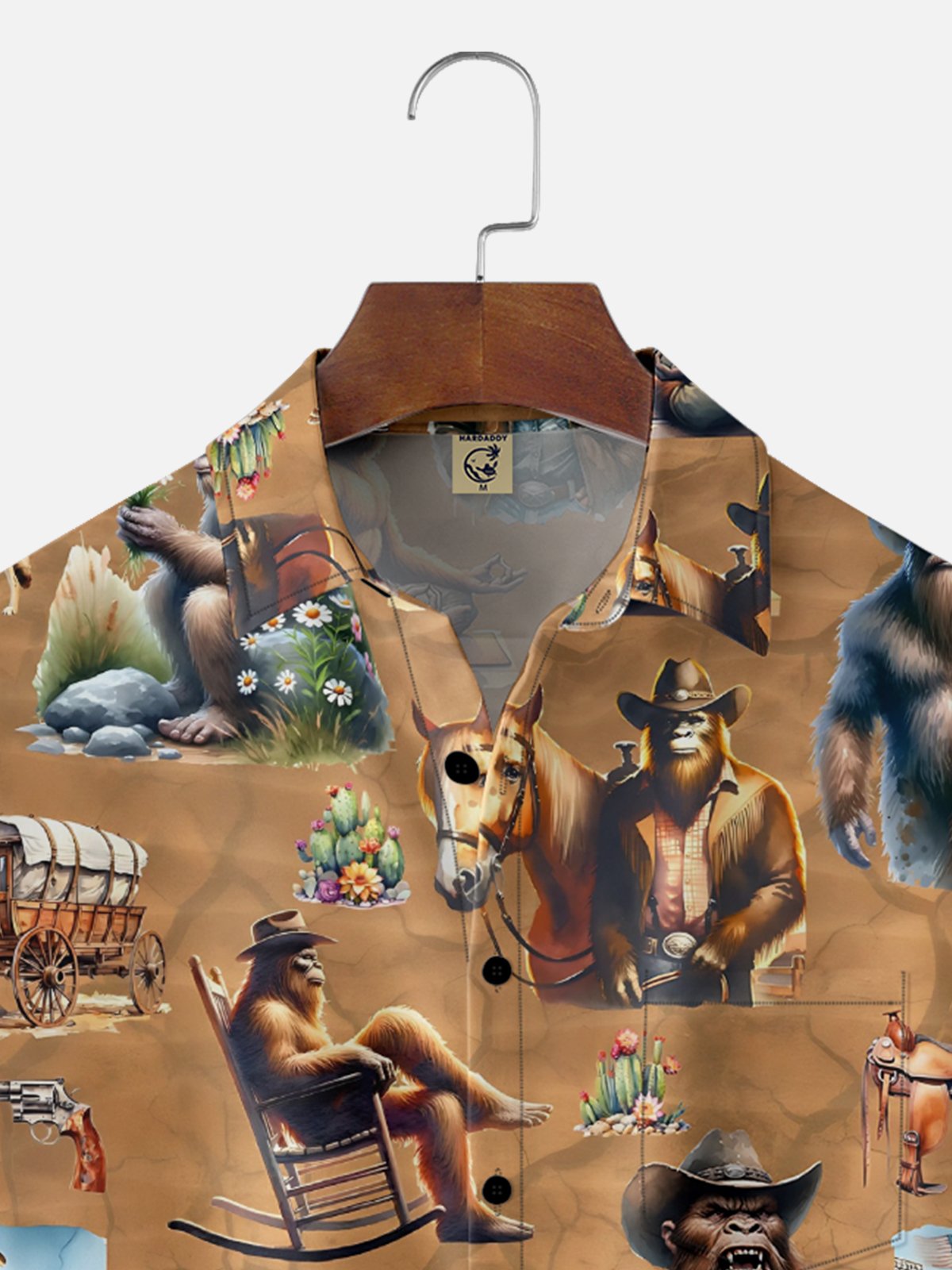 Moisture-Wicking American Western Cowboy Bigfoot Chest Pocket Hawaiian Shirt