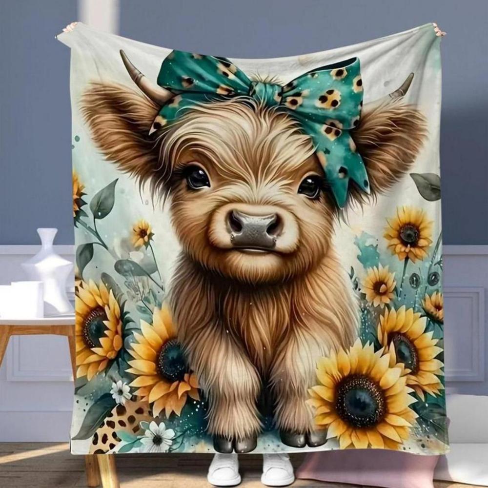 Soft Funny Throw Blanket Cute Highland Cow Pattern Blanket,Comfortable Cool Bedroom Bedding Blankets,Warm Nap Blankets For Home & Office & Camping