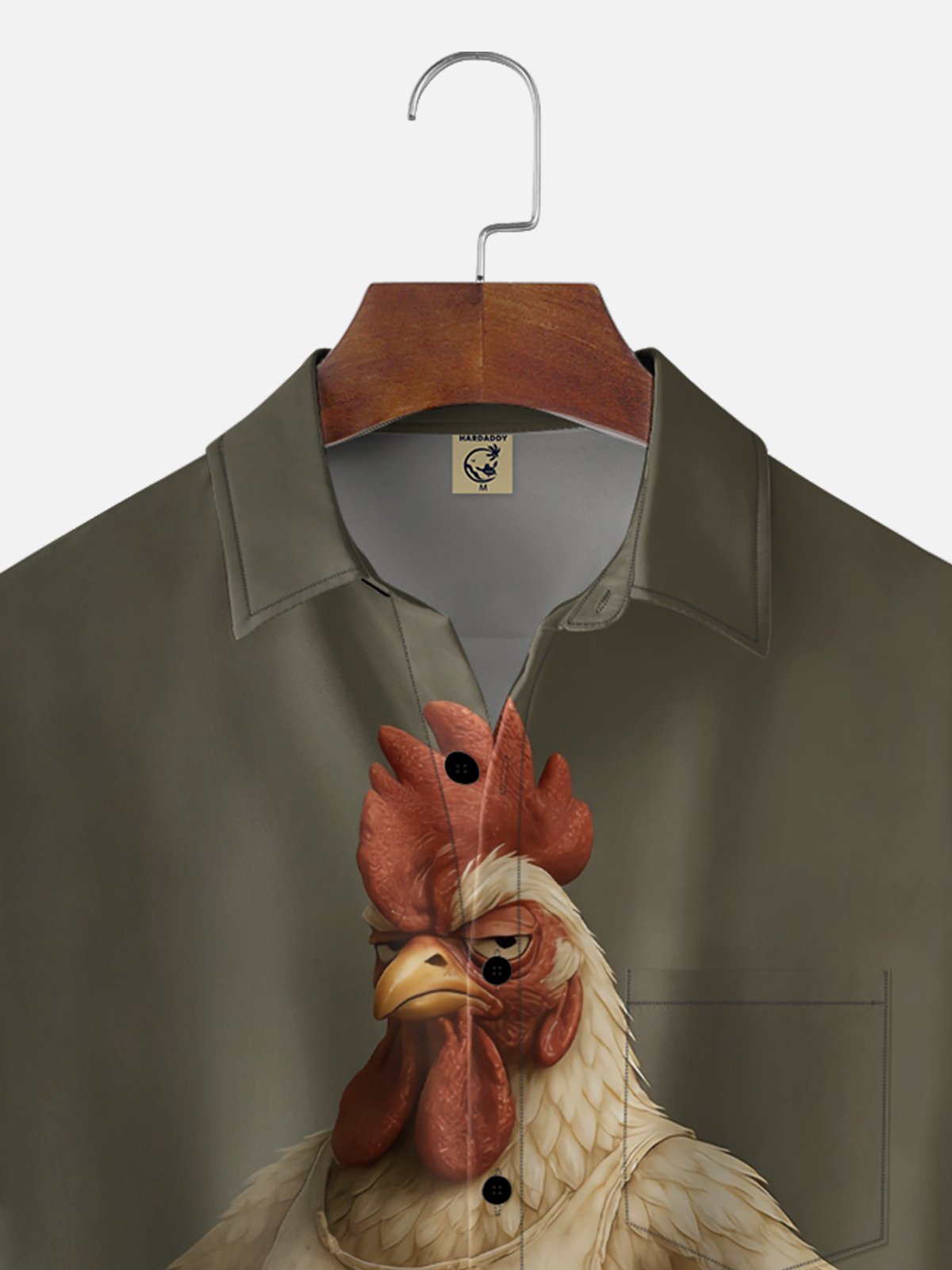 Moisture Wicking Fun Chicken Chest Pocket Hawaiian Shirt