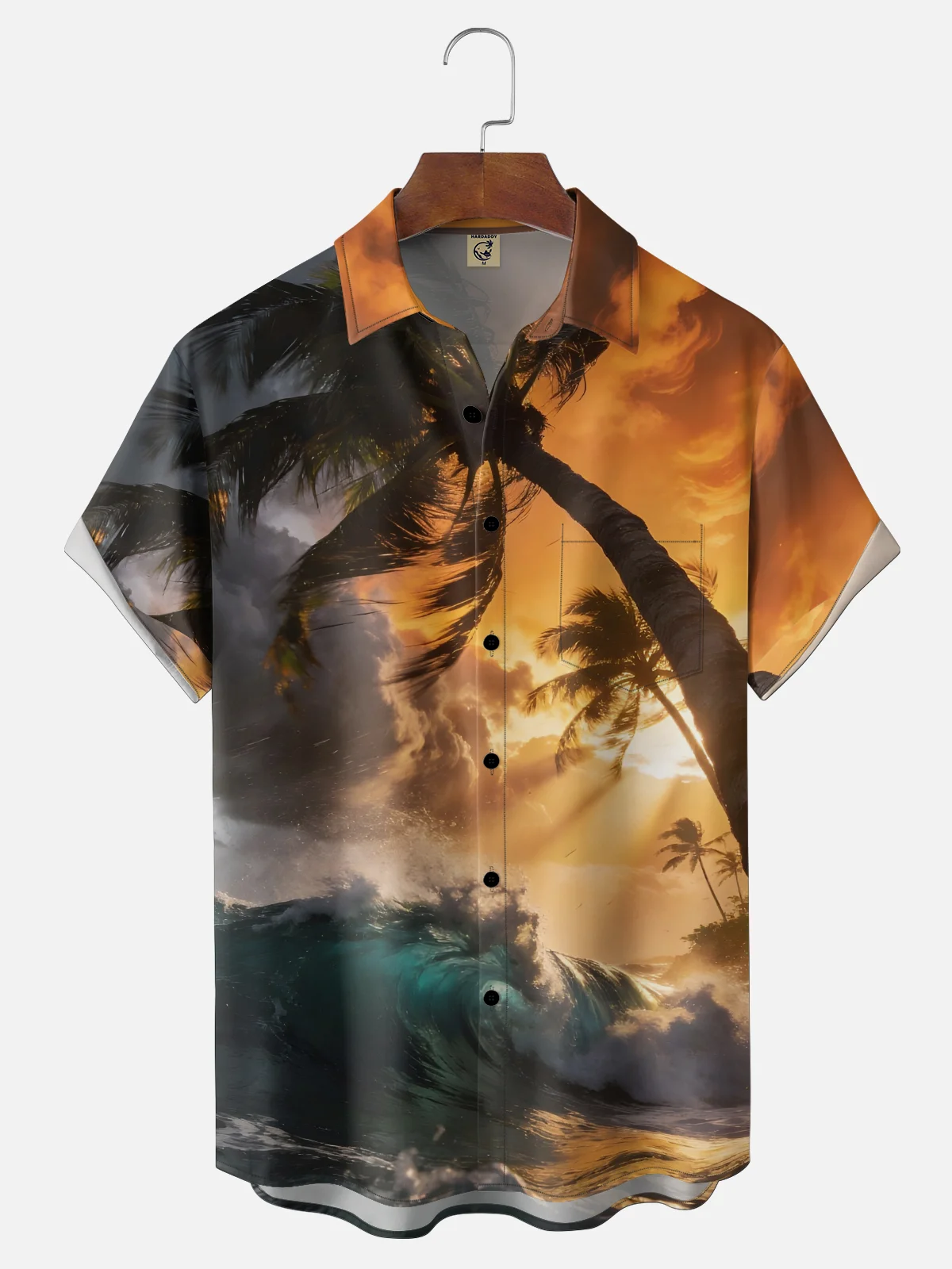Moisture-wicking Coconut Tree Beach Chest Pocket Hawaiian Shirt
