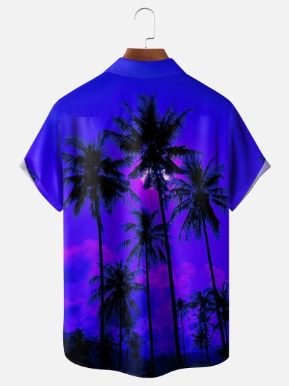 Moisture-wicking Palm Tree Chest Pocket Hawaiian Shirt
