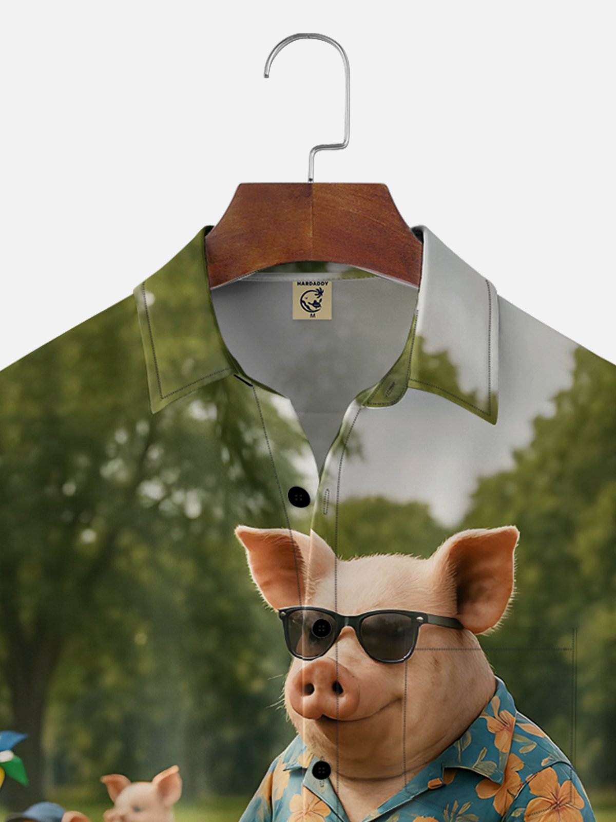 Moisture Wicking Fun BBQ Pig Print Chest Pocket Festive Hawaiian Shirt