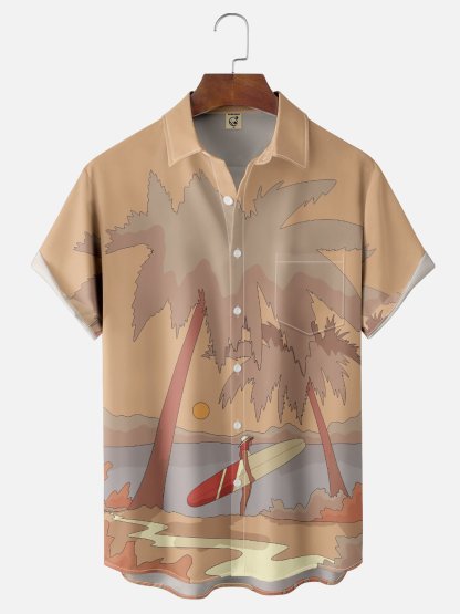 x Stephen Wade Moisture Wicking Seaside Coconut Tree Chest Pocket Hawaiian Shirt