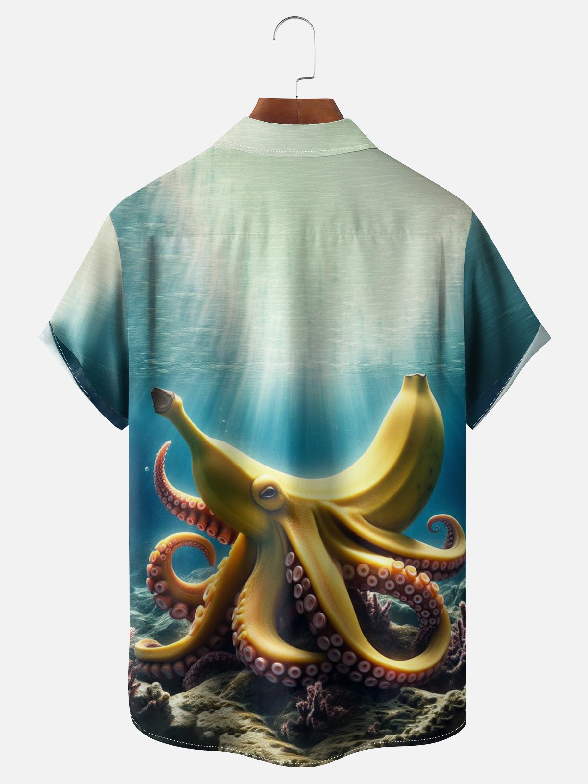 Moisture Wicking Fun Banana Octopus Print Chest Pocket Festive Hawaiian Shirt