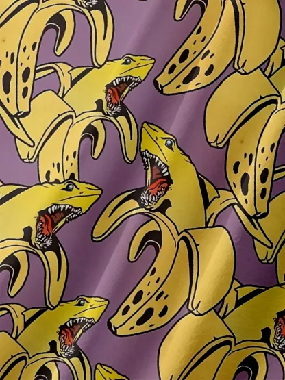 Moisture Wicking Banana Shark Chest Pocket Hawaiian Shirt