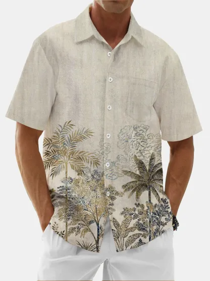 Moisture Wicking Coconut Tree Chest Pocket Hawaiian Shirt