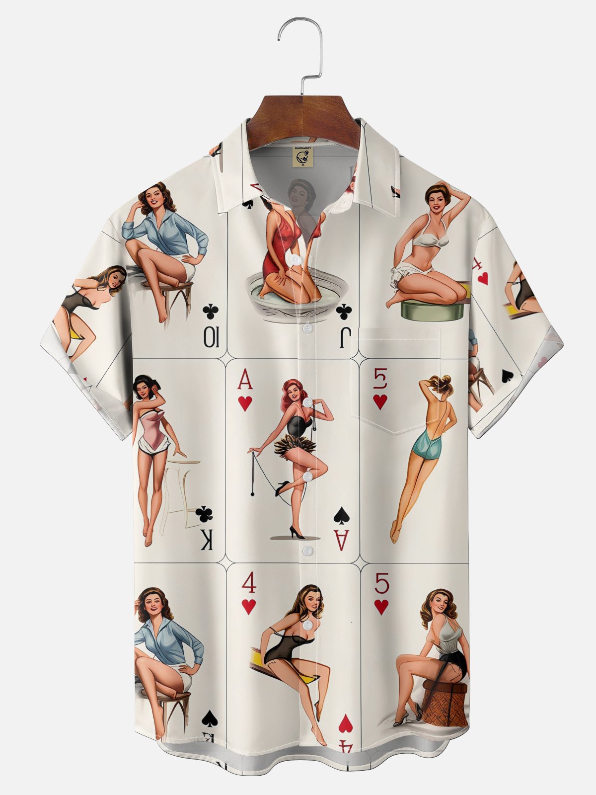 Tall Size Moisture Wicking Poker Girl Chest Pocke Holiday Hawaiian Shirt