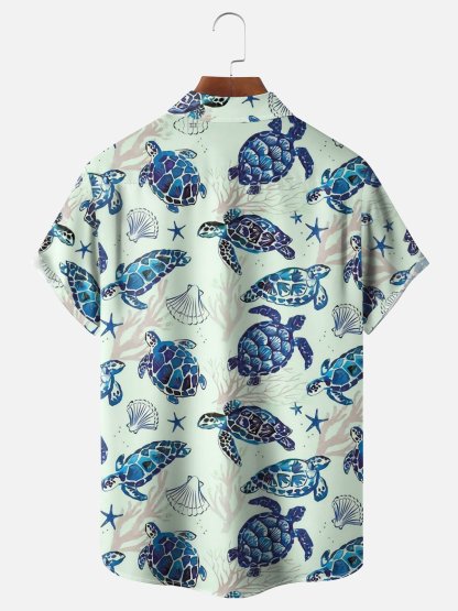 Sea Turtle Chest Pocket Short Sleeve Hawaiian Shirt