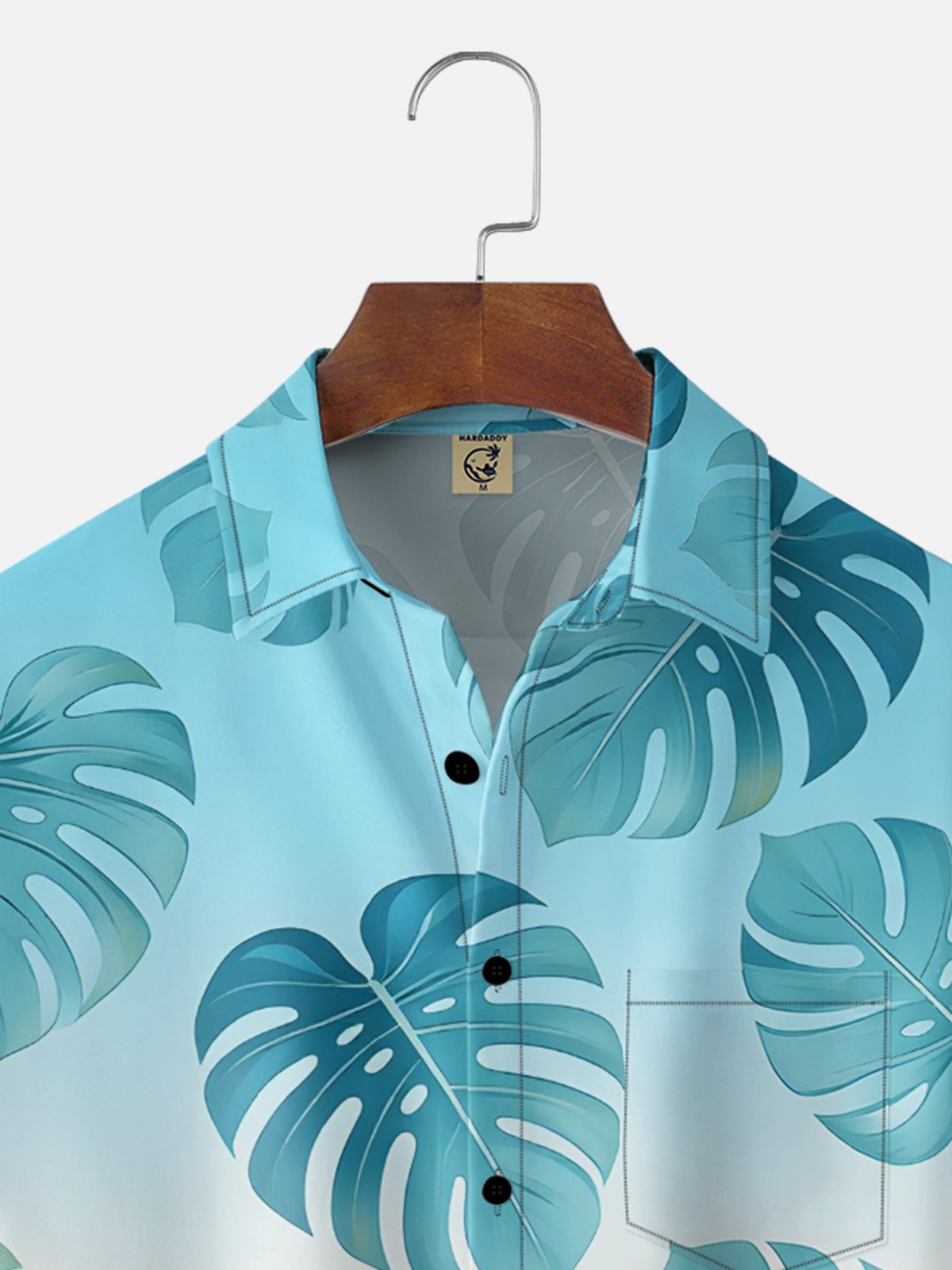 Moisture-Wicking Gradient Tropical Botanical & Palm Leaf  Chest Pocket Hawaiian Shirt