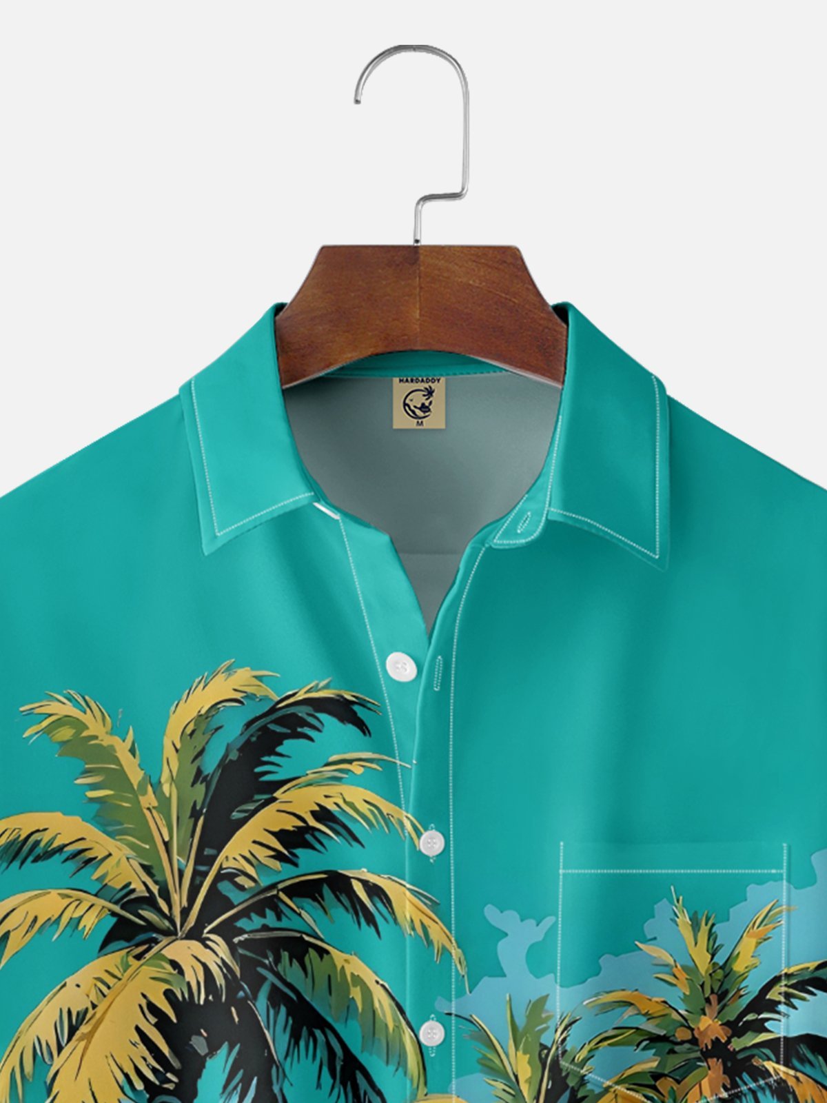 Moisture-wicking Coconut Tree Beach Chest Pocket Hawaiian Shirt