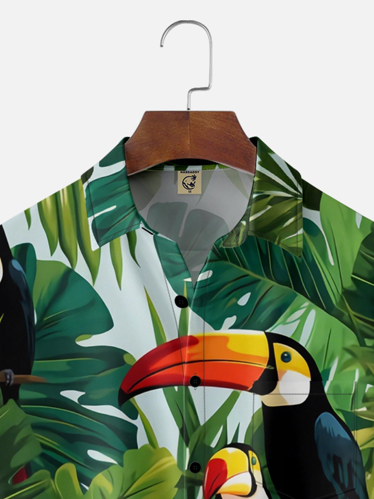 Moisture-wicking Tropical Palm Tree Toucan Parrots Chest Pocket Hawaiian Shirt