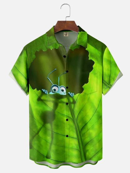 Moisture-wicking Insect Chest Pocket Hawaiian Shirt
