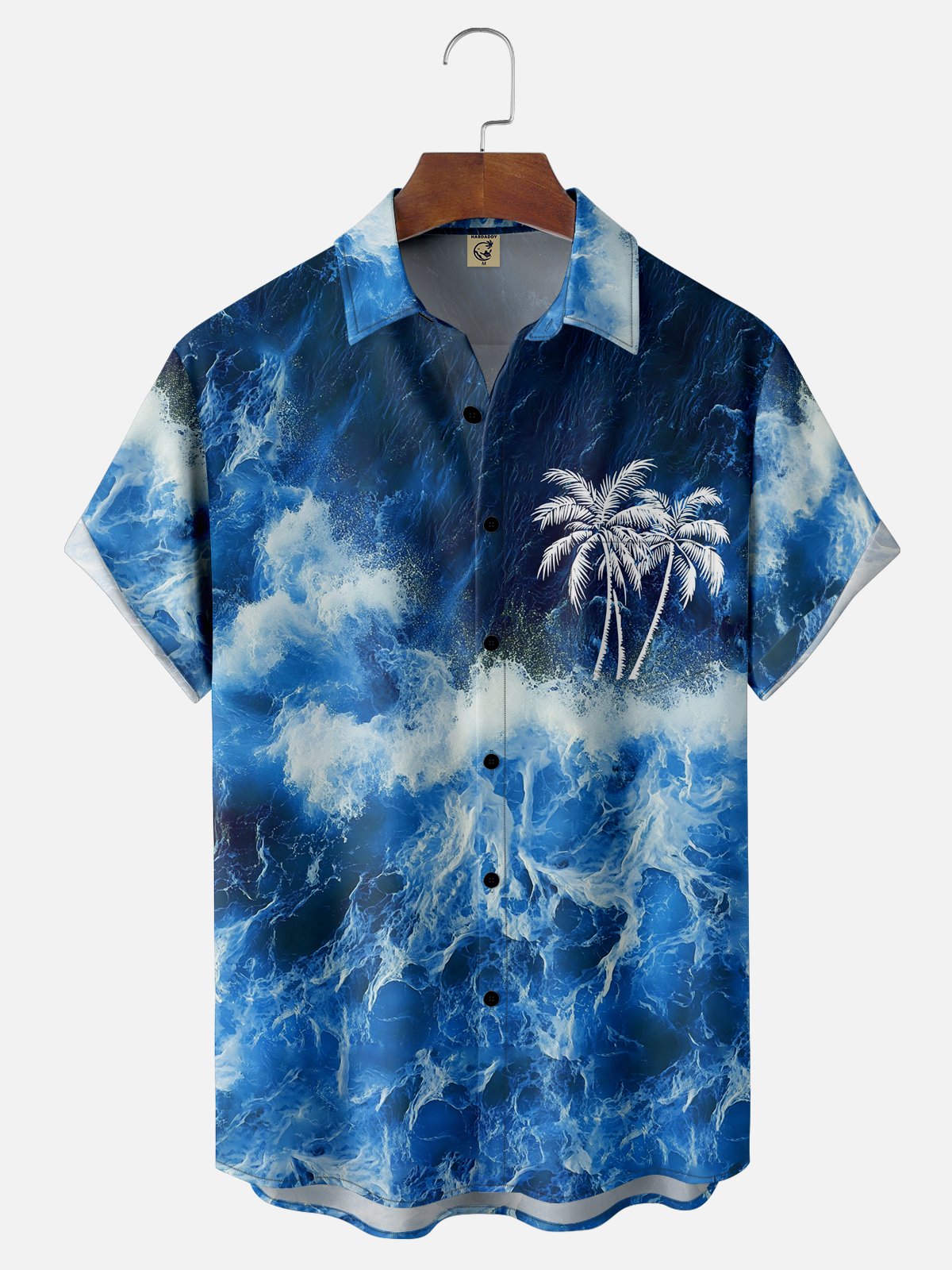 Moisture-wicking Ocean Palm Tree Chest Pocket Hawaiian Shirt
