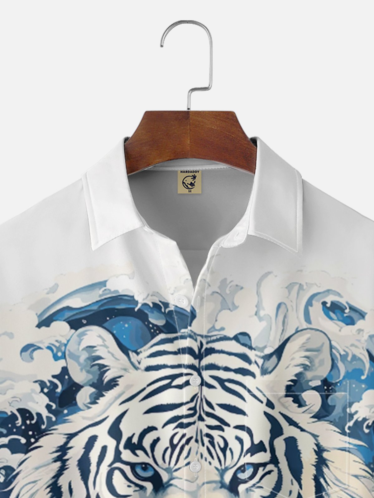 Moisture Wickin Japanese Ukiyo-e Wave Tiger Chest Pocket Holiday Hawaiian Shirt